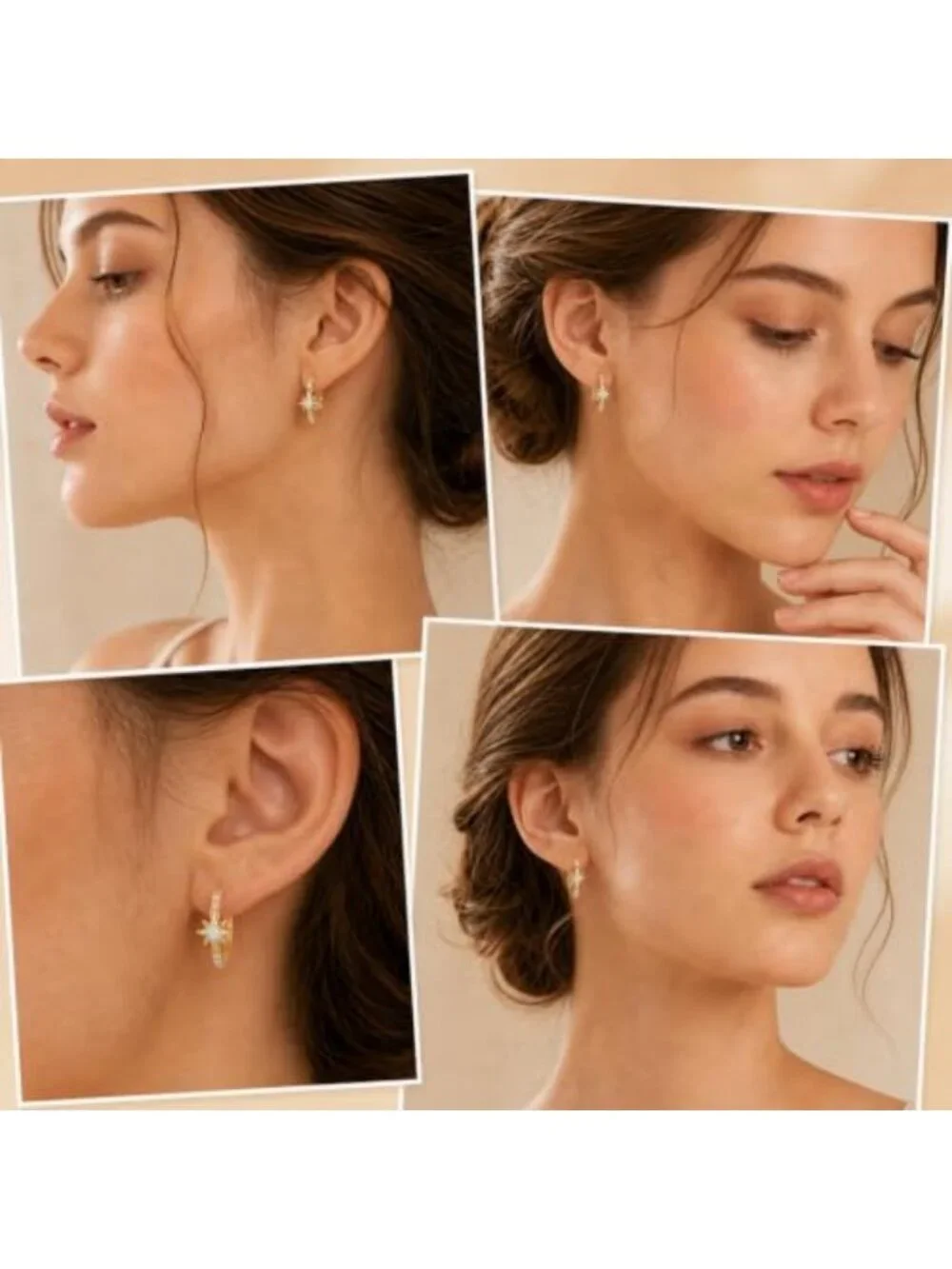 14K Gold Opal Starburst Huggie Hoop Earrings - Celestial Jewelry Gift for Her